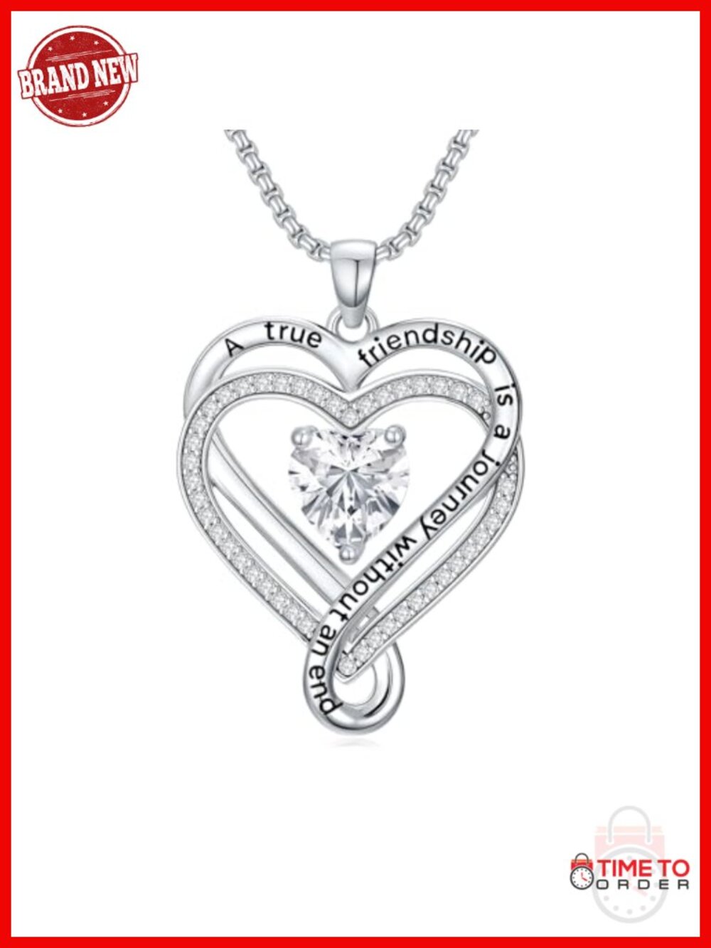 White Gold Plated Heart Pendant Necklace with Cubic Zirconia